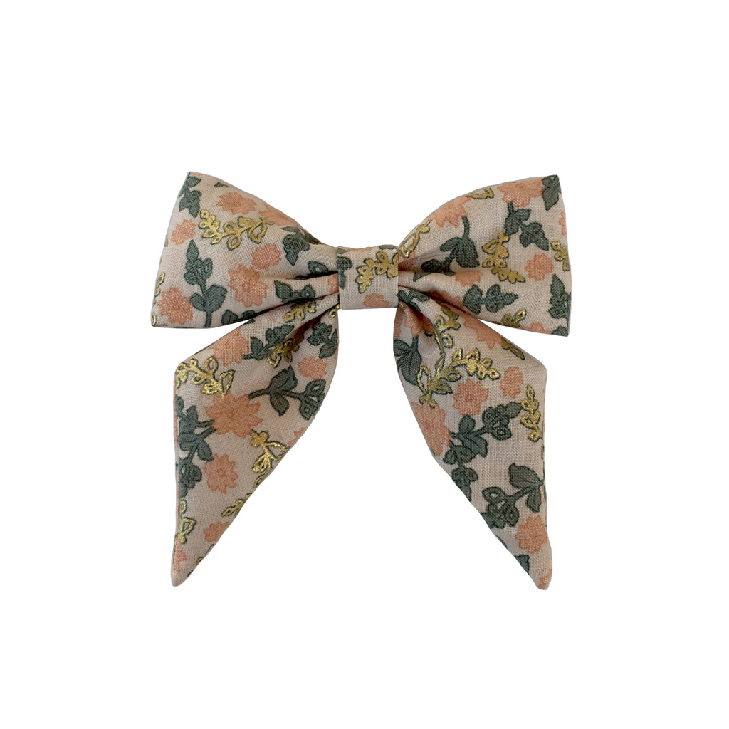 Large hairbow with floral and gold shimmer
