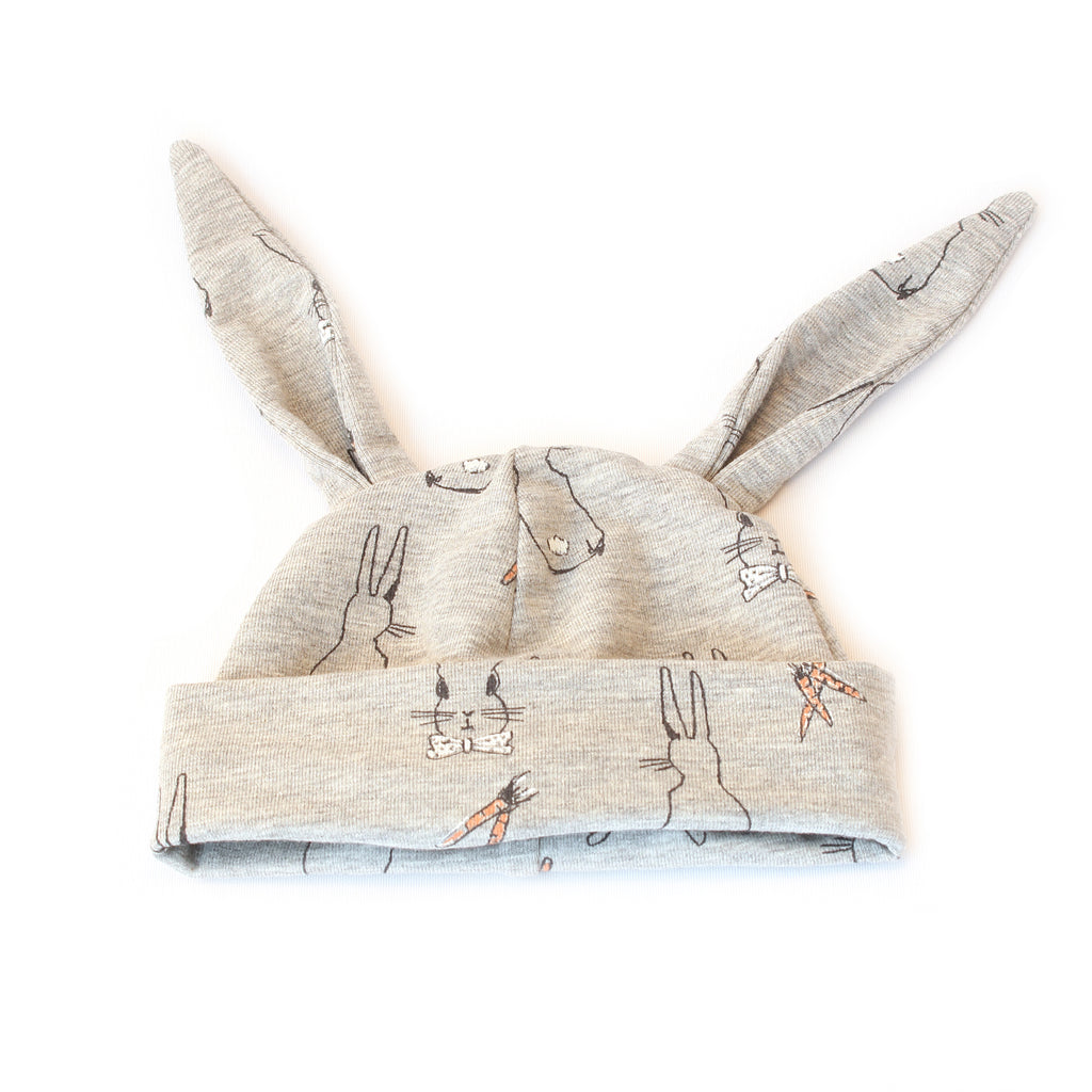 Bunny rabbit beanie hat in grey jersey