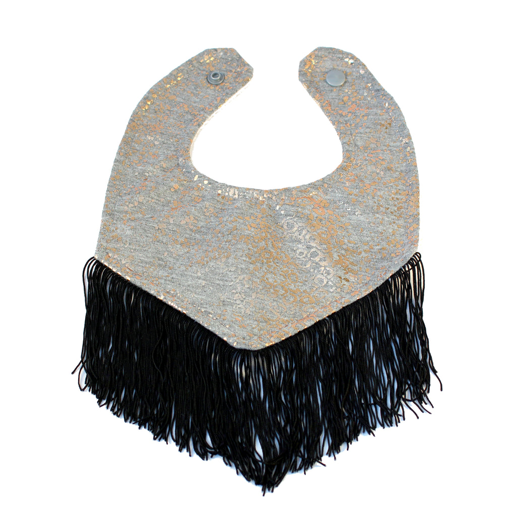 Party drool bib with sparkle and black fringe