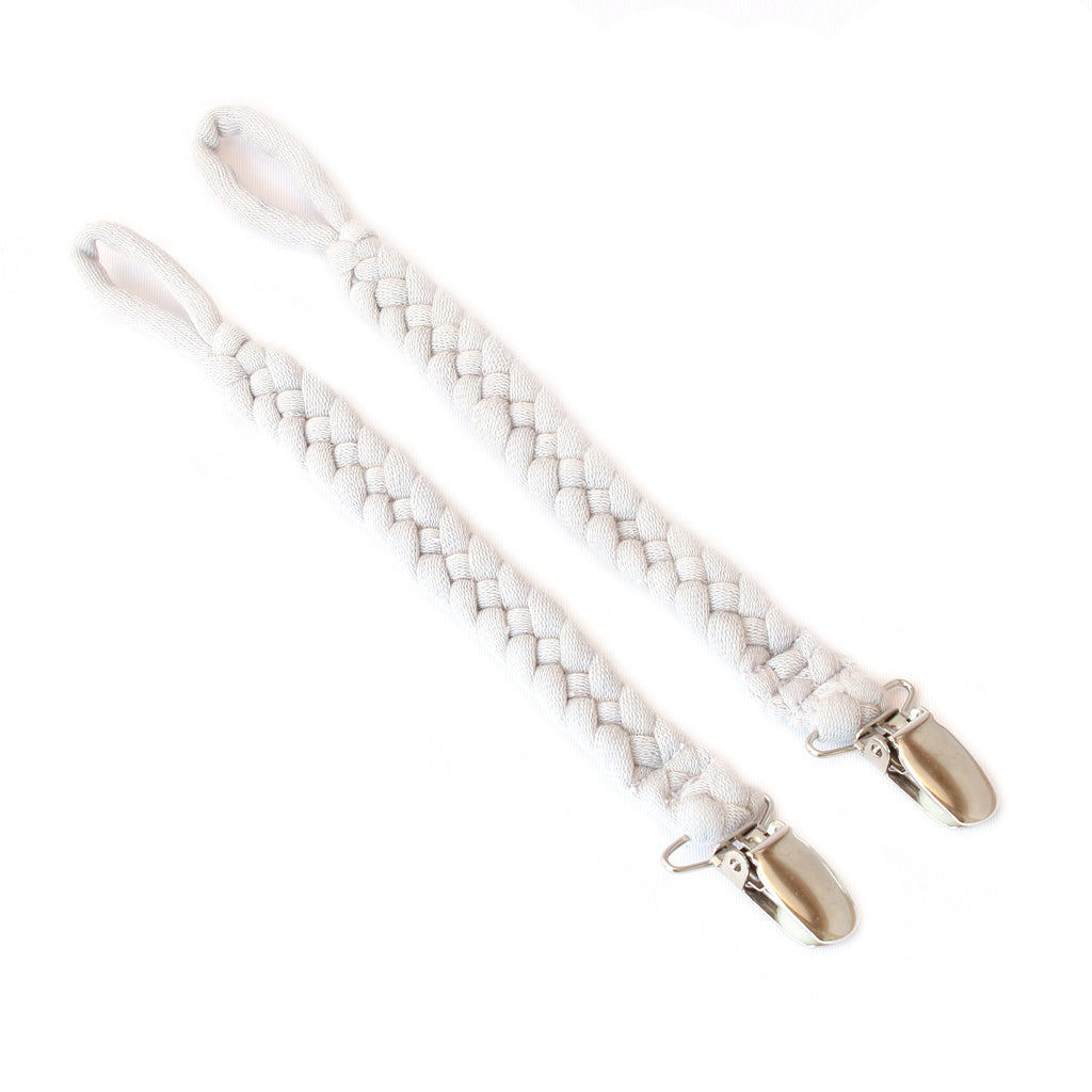 Binky leash in grey braided cotton