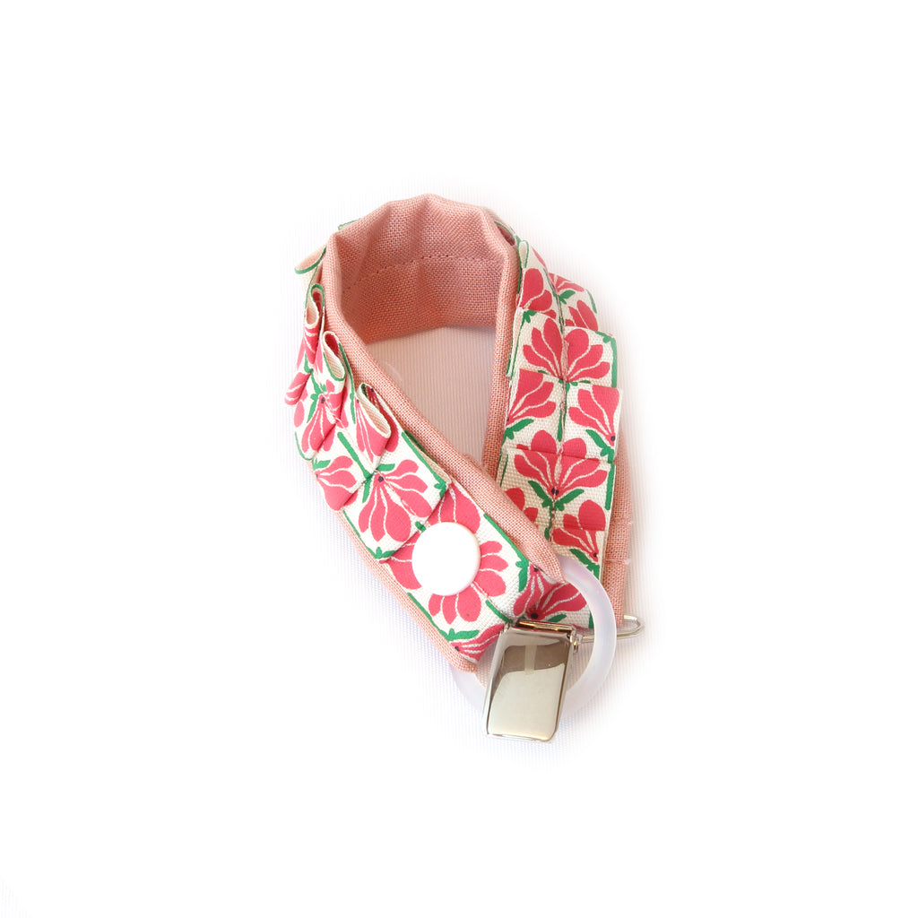 Binky leash with ruffle and floral in pink